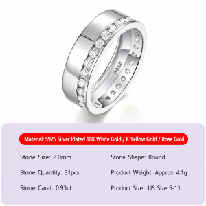 Bagues Pour Femmes En Moissanite Plaquée Platine S925, Collection Simple Series Classic Patchwork Circle h5