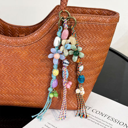 Collection Simple Daily Flower Tassel Beads Tissé en Résine et Pierre Naturelle Breloques pour Sacs