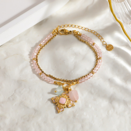 Bracelets de perles romantiques pour femmes, ornés de fleurs et de cristaux dorés.