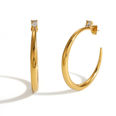 Boucles d'oreilles créoles classiques pour femmes, en acier inoxydable étanche, couleur or, ornées de strass.
