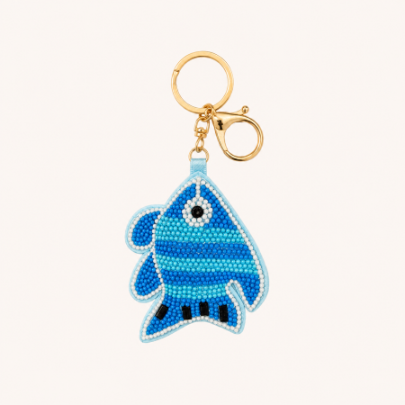 Porte-clés simple en alliage et strass, motif poisson multicolore, style océanique naturel, collection Simple Series.
