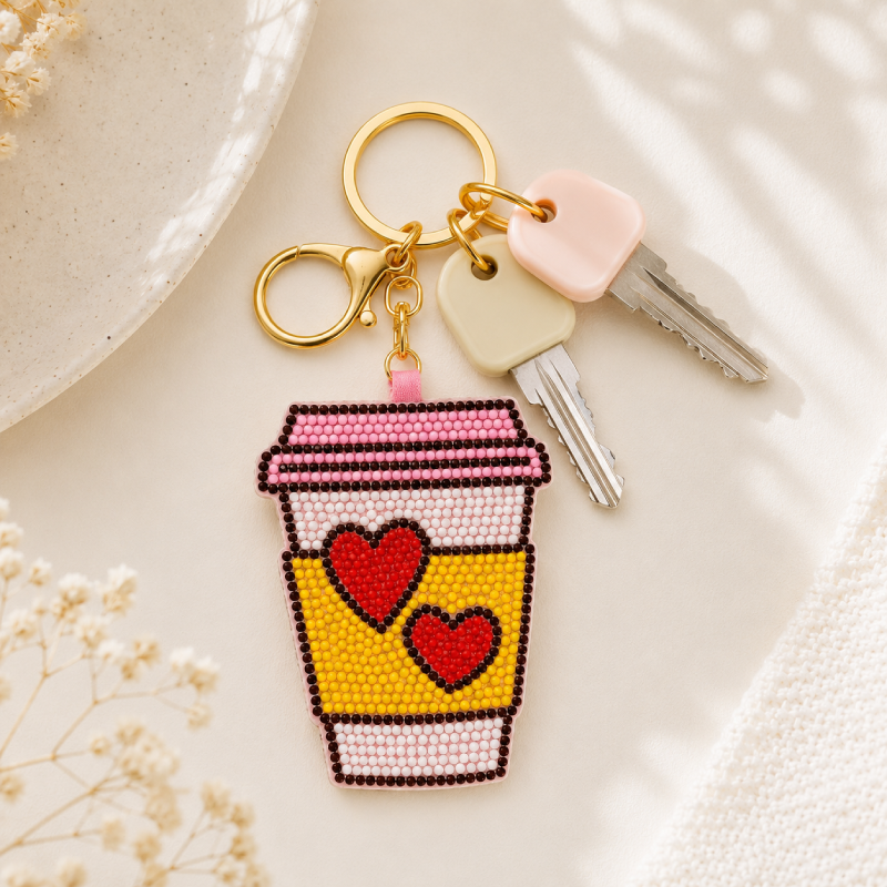 Porte-Clés Romantique Quotidien En Alliage Multicolore Avec Perles En Forme De Cœur Et Perles En Forme De Cœur. Collection Quotidienne De Perles Romantiques. Porte-Clés En Alliage Multicolore Avec Perles En Forme De Cœur. h5Image3