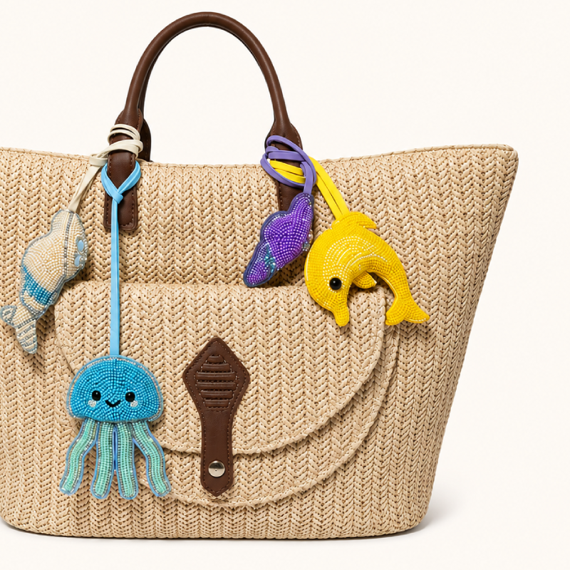Perles Simples De Style Océanique Naturel, Couleurs Assorties, Breloques Pour Sac En Pu En Forme De Poisson h5Image2
