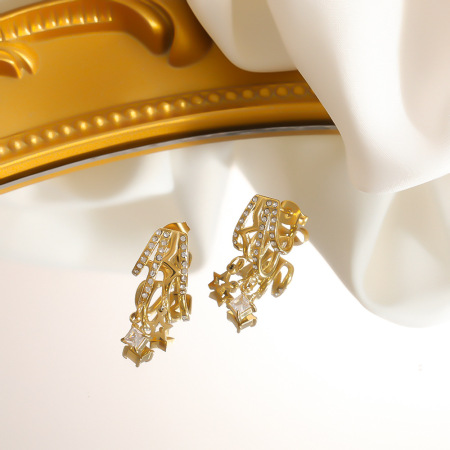 Boucles d'oreilles puces pour femmes en acier inoxydable, étanches, couleur or et zircon, en forme d'étoile 2
