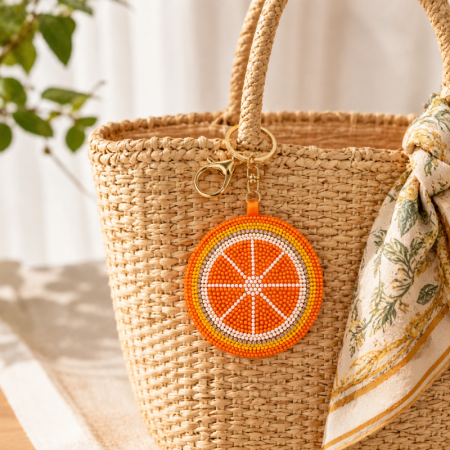 Porte-clés en alliage avec perles de fruits naturels multicolores, série Simple. 2