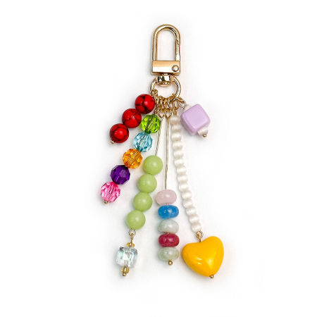 Breloques pour sac en résine multicolores avec de jolies perles en forme de cœur, collection Simple Series
