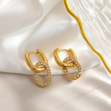 Boucles d'oreilles créoles simples en acier inoxydable, étanches, couleur or, avec strass, pour femmes