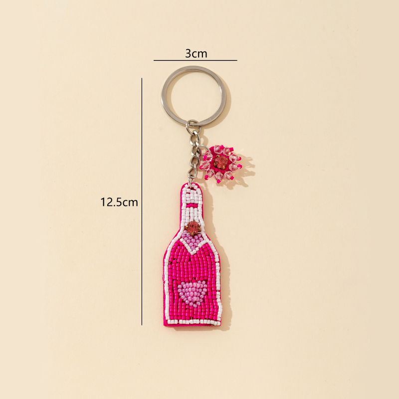 Porte-Clés Simple Et Décontracté En Alliage De Couleurs Assorties, Perles En Forme De Cœur Et De Bouteille De Vin. 