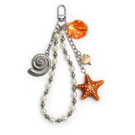 Série simple de perles de vacances style océanique, chaîne de couleurs mélangées, coquillage, étoile de mer, breloques de sac en cristal