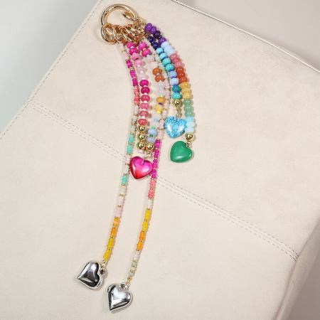 Collection romantique - Perles en forme de cœur - Agate naturelle multicolore - Breloques pour sac 2