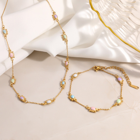 Ensembles de colliers pour femmes en acier inoxydable, couleur or, avec poissons en émail style océanique