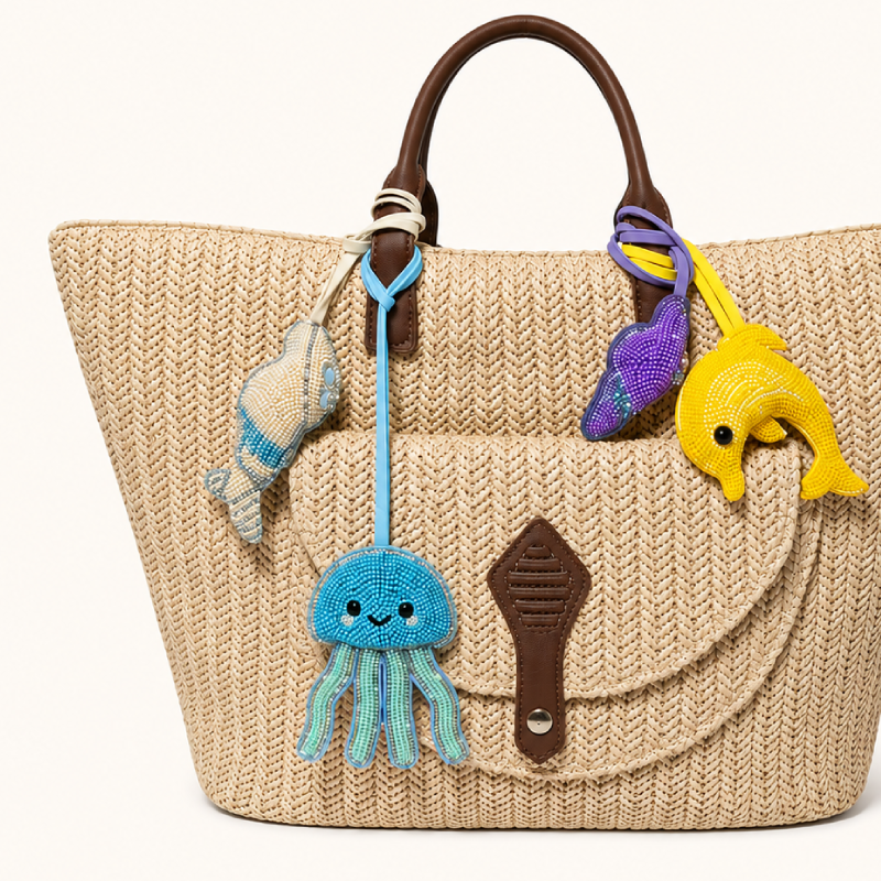 Breloques Pour Sac En Pu, Motif Animaux Naturels, Couleurs Unies, Style Dessin Animé Océanique, Série Simple Image2