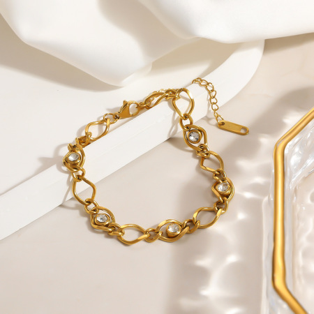 Bracelet chaîne femme en acier inoxydable étanche couleur or avec zircon