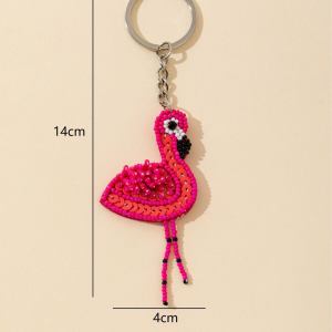 Porte-Clés En Alliage Avec Perles Et Motif Flamants Roses Naturels (Série Simple). h5