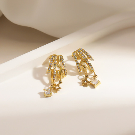 Boucles d'oreilles puces pour femmes en acier inoxydable, étanches, couleur or et zircon, en forme d'étoile