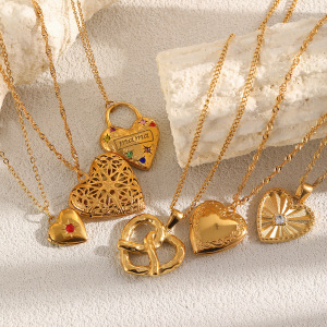 Colliers Pendentifs Pour Femmes En Forme De Cœur, En Acier Inoxydable Étanche, Couleur Or Et Zircon. h5 Image5