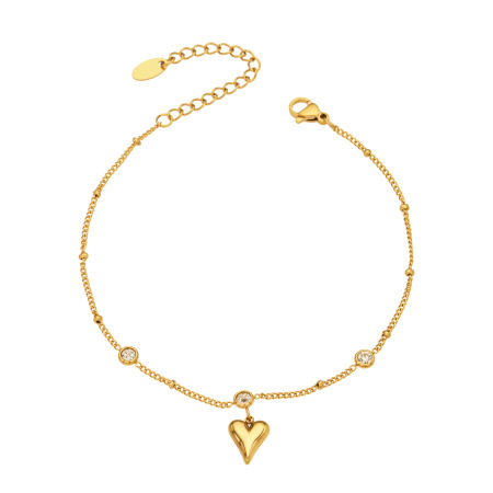 Bracelet de cheville en acier inoxydable étanche couleur or avec zircon en forme de cœur 2