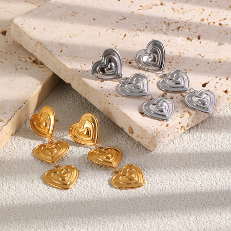 Boucles d'oreilles pendantes en forme de cœur, en acier inoxydable étanche, couleur or, pour femmes