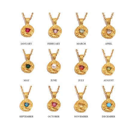 Colliers pendentifs étanches en acier inoxydable avec motif marteau et pierre de naissance des douze mois 2
