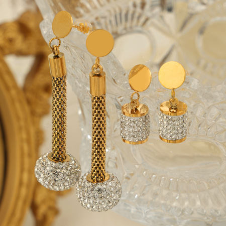 Boucles d'oreilles pendantes pour femmes, en acier inoxydable doré, étanches et ornées de strass, de la luxueuse collection Luxury Series