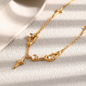 Colliers Pendentifs Pour Femmes En Acier Inoxydable, Couleur Or, Avec Strass Et Étoile Simple h5 Image4