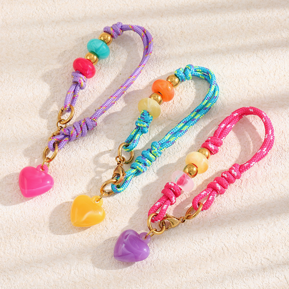 Bracelets Tressés Pour Femmes, Collection Romantique, En Résine Avec Cœur Et Corde Tressée. h5Image4