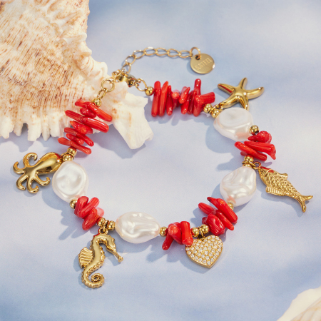 Colliers pour femmes avec pendentif étoile de mer en acier inoxydable, couleur or, étanche et perles artificielles.