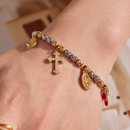 Bracelets de perles pour femmes, en acier inoxydable imperméable, couleur or, ornés de perles artificielles, collection Luxe.