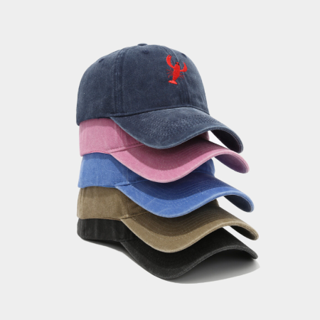 Casquette de baseball en coton style océanique, motif homard, couleur unie, collection Simple Series Natural Animal Lobster 2