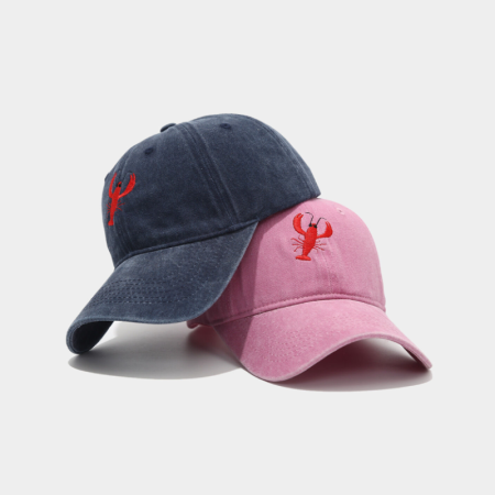 Casquette de baseball en coton style océanique, motif homard, couleur unie, collection Simple Series Natural Animal Lobster