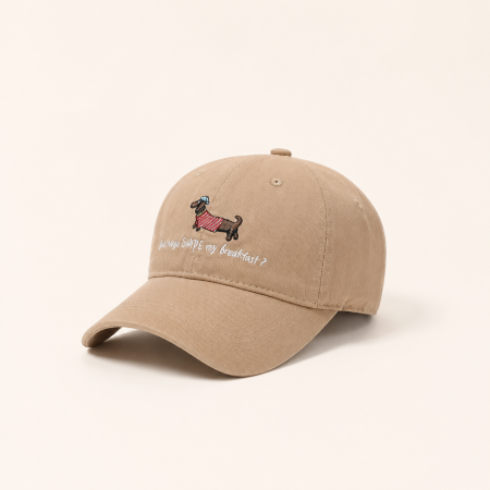 Casquette de baseball en coton unie, motif teckel mignon, série Simple.