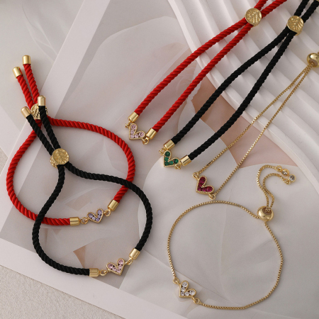 Bracelets tressés pour femmes en cuivre et zircon en forme de cœur 2