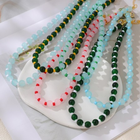 Colliers de perles de verre multicolores pour femmes
