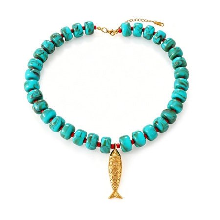 Colliers de perles pour femmes avec pendentif poisson en résine style océanique 2