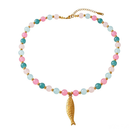 Colliers de perles pour femmes avec pendentif poisson en perles de verre style océanique