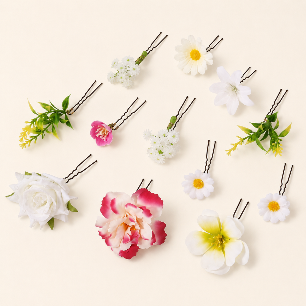 Pinces À Cheveux En Tissu Dégradé De Couleurs, Élégantes, À Motif Floral Rose Et Feuille, Collection Romantique Image2