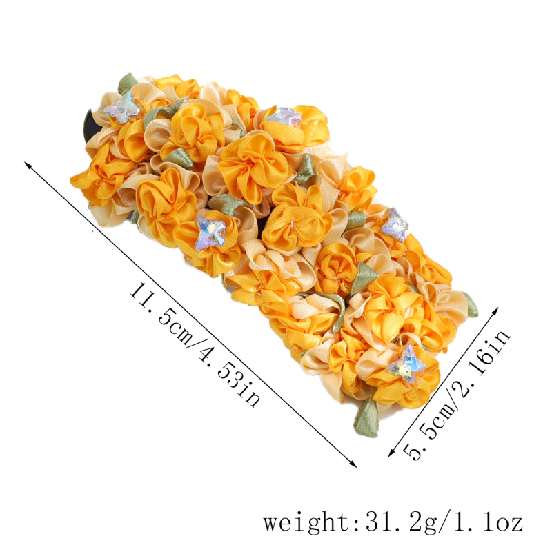 Pinces À Cheveux Simples En Tissu Tissé À Motif Floral Doux Et Strass 