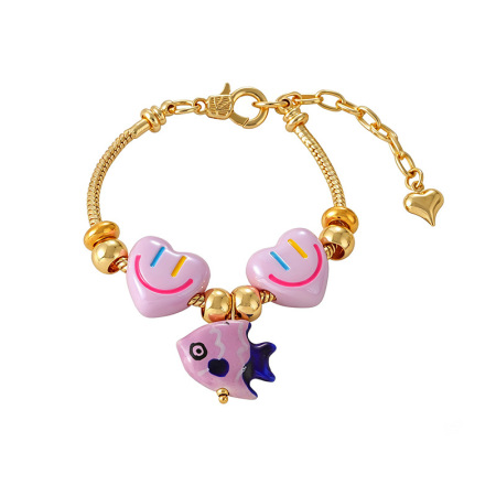 Bracelets à breloques style océanique avec visage souriant et cœur mignon
