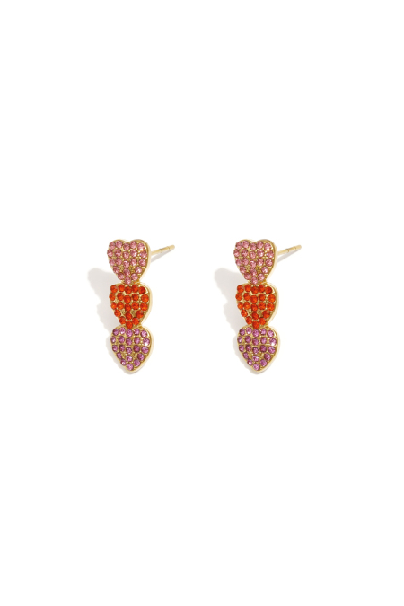 Boucles d'oreilles pendantes en forme de cœur avec pierres (3 pièces)