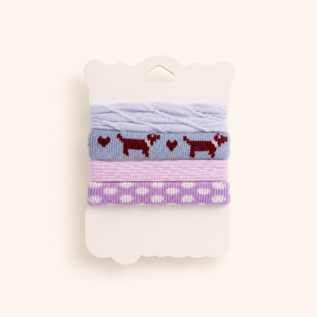 Chouchous en tissu à motifs géométriques, teckel, rayures et carreaux, avec cœur et animaux mignons. Collection simple.