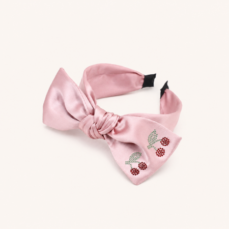 Bandeaux à cheveux en tissu cerise uni avec strass, motif nœud papillon, collection Simple Series
