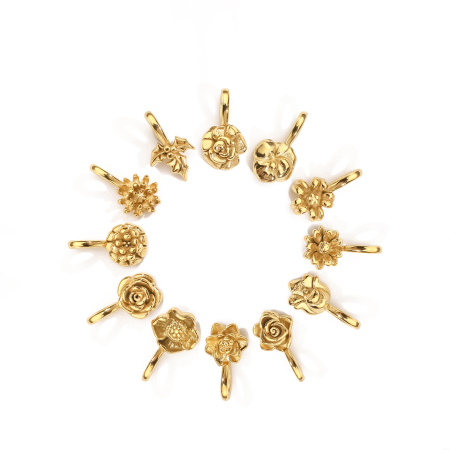 Pendentifs pour femmes en acier inoxydable, couleur or, motif floral doux, à faire soi-même (Série Simple)
