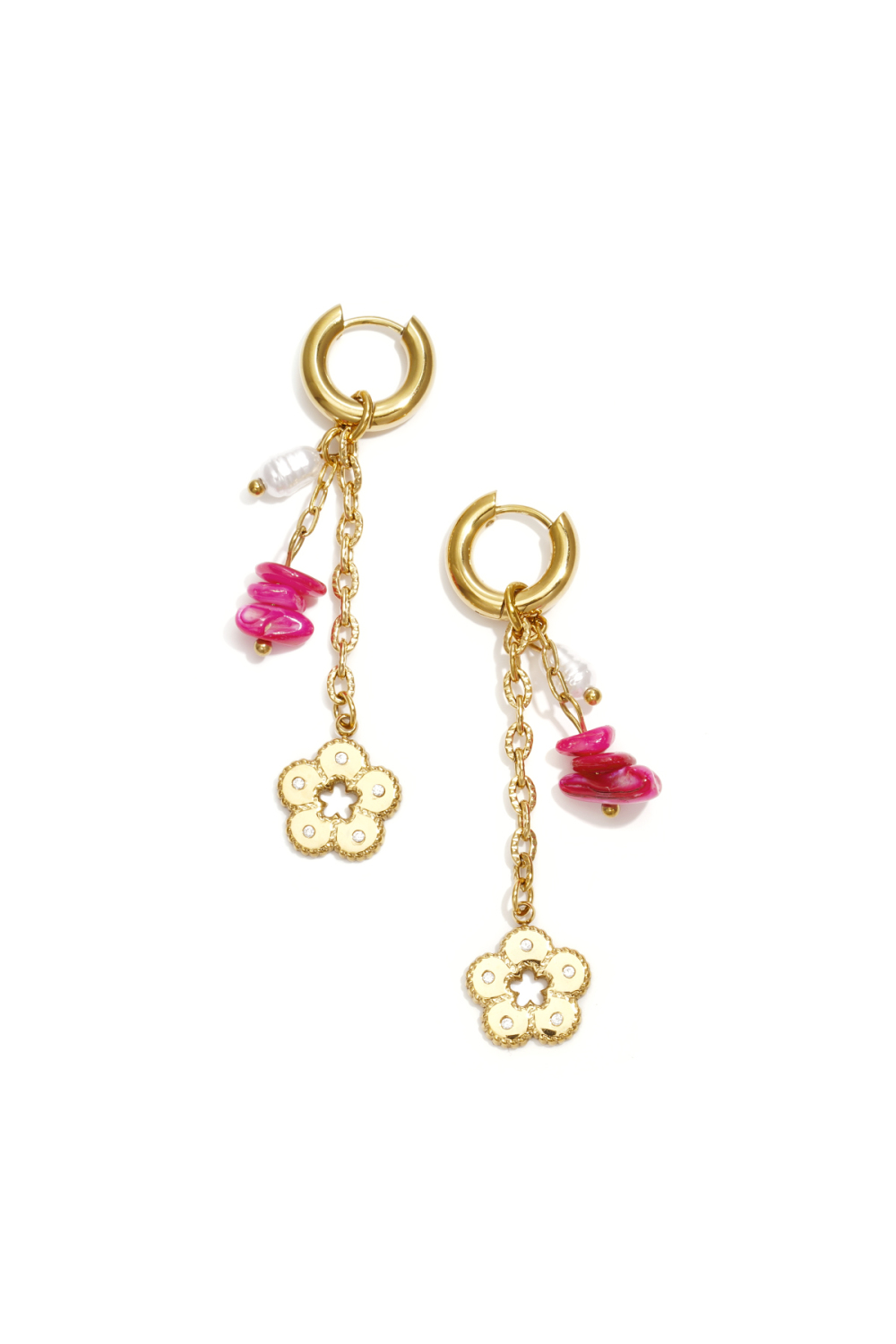 Boucles D'Oreilles En Perles D'Acier Inoxydable, Style Floral, Collection Romantique Décontractée Pour Le Quotidien, Bijoux Pour Femmes