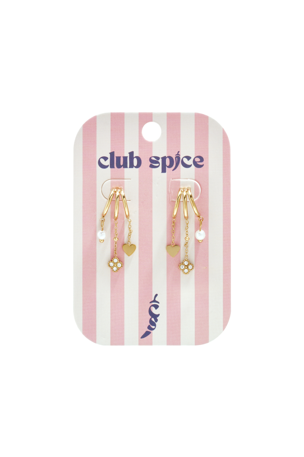 Boucles D'Oreilles Triples Avec Trèfle, Cœur Et Perle Pendants Image2