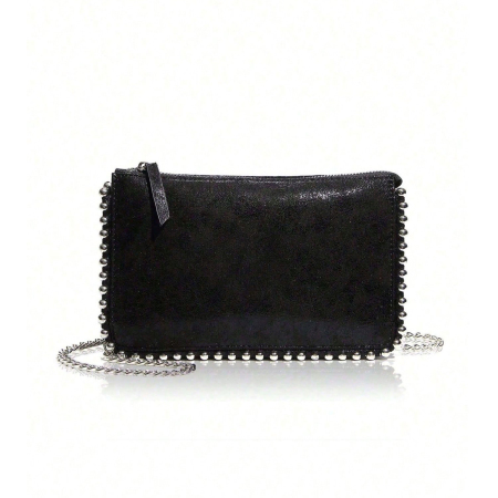 Sac carré femme en PU à rivets et clous, style streetwear, couleur unie