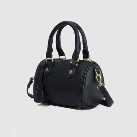 Sac Boston femme en PU uni, style décontracté, avec détails métalliques 2