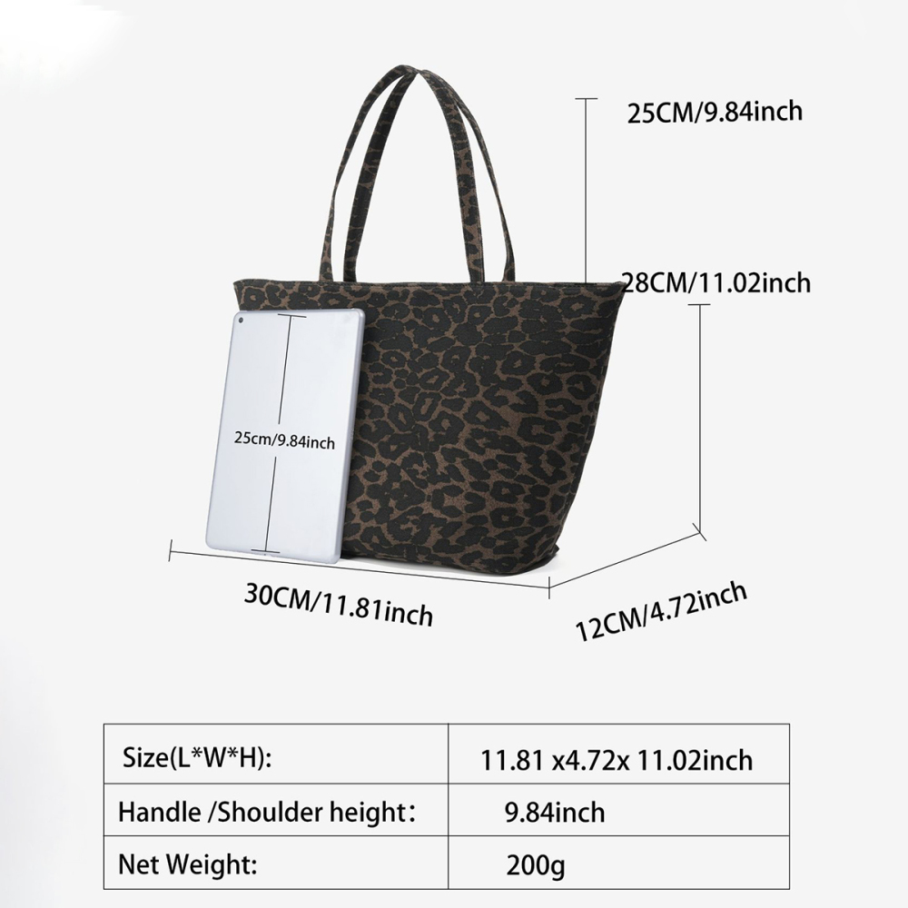 Sac Fourre-Tout Femme En Toile Imprimée Léopard Style Bureau 