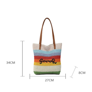 Sac Carré Femme En Raphia Tissé À Rayures Et Lettres, Ajouré Et Multicolore, Style Vacances h5 Image5