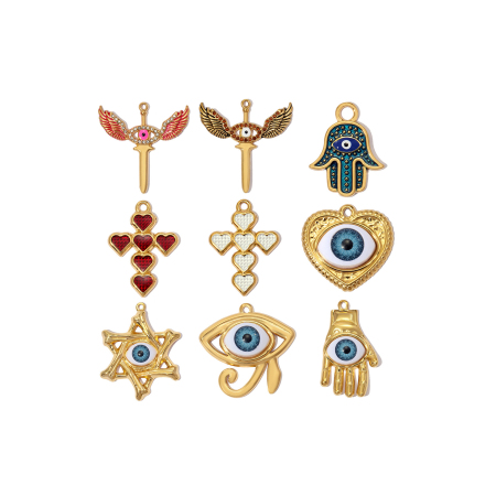 Pendentif croix œil du diable DIY en acier inoxydable étanche couleur or pour femme, série classique