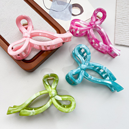 Pinces À Cheveux Acryliques Simple Series Sweet Bow Knot, Couleur Unie Dégradée